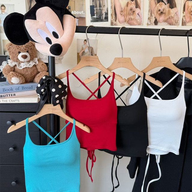 Solid color beauty straps, chest pads, camisole women's 2025 new summer pure desire inner strap hot girl outer top