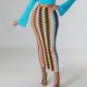 European and American new women's clothing 2025 rainbow print slim high waist elastic skirt mid-length hip-cover skirt tight