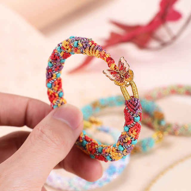 Jinquanhua's three -dimensional back -line hand ring retro national style system contains tutorial manual woven rope DIY self -edited material bag