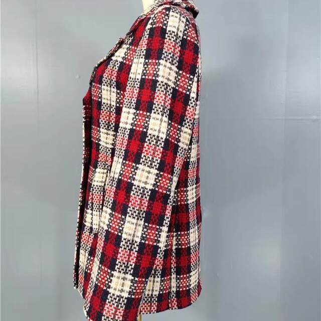 Foreign trade single new style small fragrance style classic plaid double-breasted long sleeve versatile fashion commuter windbreaker blazer