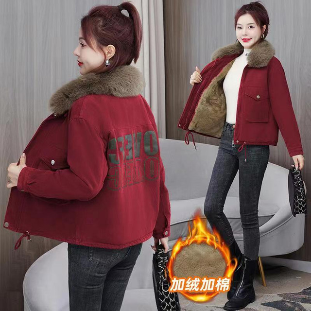 velvet thickened autumn and winter park overcoming women's cotton jacket large size denim jacket 2025 new hot short cotton jacket for women