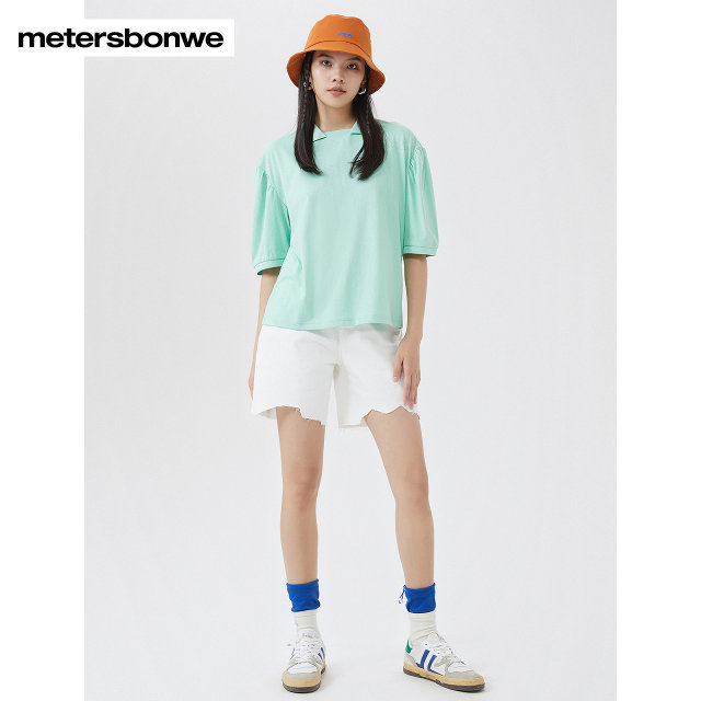 Metersbonwe spring and autumn jeans for women fashion print solid color versatile cotton comfortable washing jeans shorts