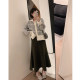 misslady French retro wool ingredients thickened lapel sweater geometric plaid long-sleeved cardigan jacket