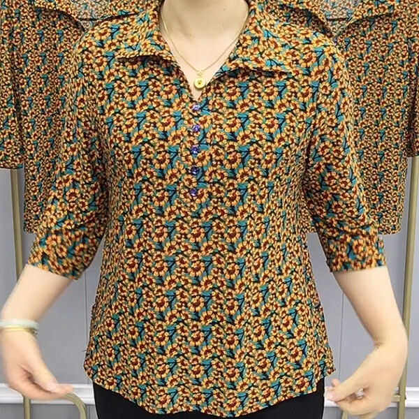 Middle-aged and elderly mothers wear spring and summer new high-end loose large size retro slimming and slimming meat-covering top