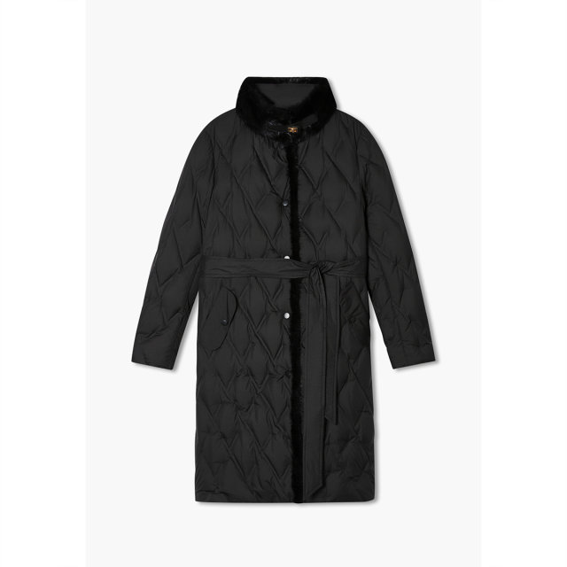Psalm Selected Winter mink fur collar lace-up mid-length checked goose down jacket
