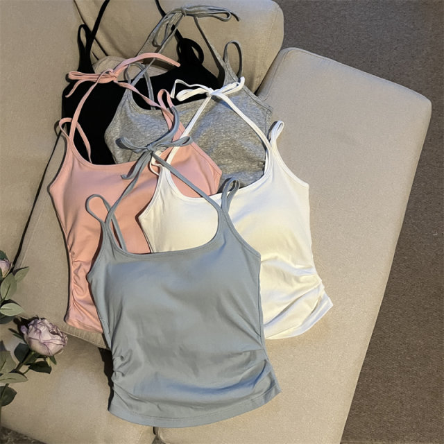 Niche irregular short hot girl irregular suspended vest women's clothing summer external slimming, thin beautiful back top