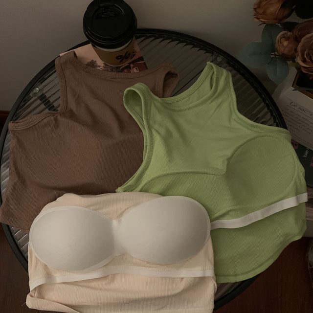 Retro American print sexy camisole vest with female chest pads showed thin slim Summer short versatile top