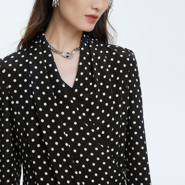 [Langzi Outlet] LANCY/Langzi Women's Clothing [Polka Dot Game] Spring New Style Shirt Women's Long Sleeve Business Commuter