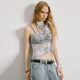 
USS hot girl suspender vest for women in summer pleated plaid splicing design waist-hugging and slimming neck streamer top