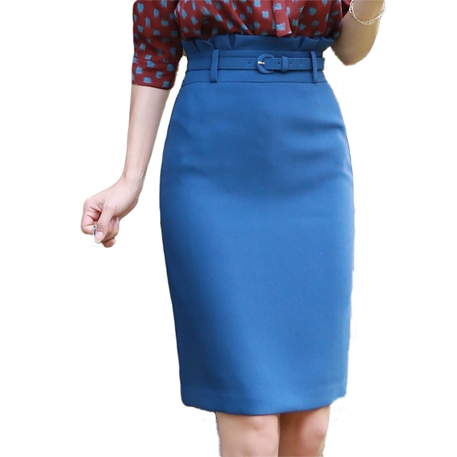 Spring and Autumn New Women's Mid -length skirt High -pocket hip skirt Korean version thin one -step skirt professional skirt short skirt large size
