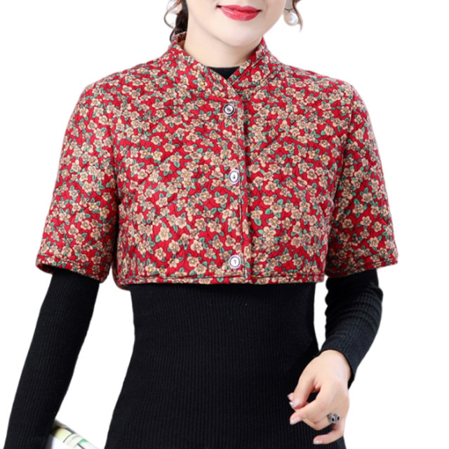 Mom plus velvet thickened shoulder guards cold-proof camel velvet cotton short-sleeved vest middle-aged and elderly women's clothing to protect cervical vertebrae
