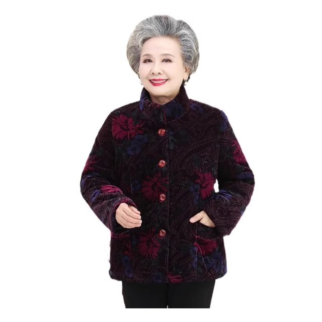 Grandma's clothes for the elderly, cotton-padded jackets, middle-aged and elderly winter clothes, women's velvet thickened clothes, wife's and mother's autumn and winter coats