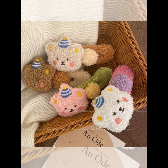 Super sweet and versatile plush hairpin pudding bear duckbill clip cute large headwear 2024 new back of the head grabber