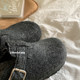 
I really love gray ~ furry slippers for women, thick-soled Birkenstock cotton shoes, winter non-slip toe-cap half slippers for women