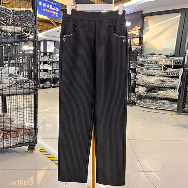 Mom pants spring and autumn straight plus velvet middle-aged and elderly casual trousers loose grandma pants autumn and winter middle-aged women's pants