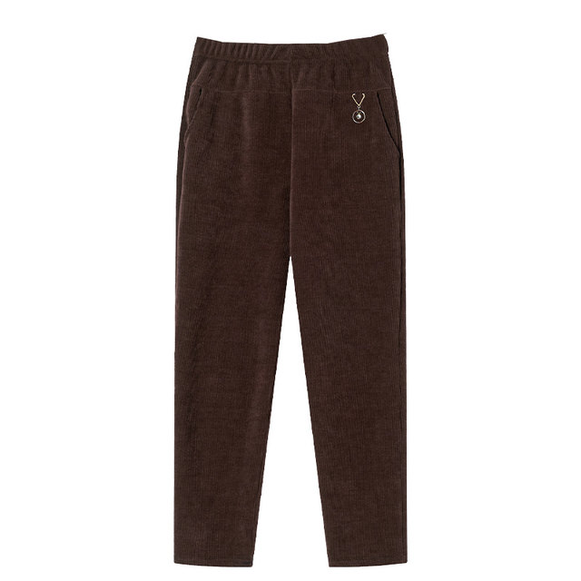 Mom pants spring and autumn trousers corduroy middle-aged and elderly women's pants grandma autumn and winter cotton pants plus velvet loose large size pants
