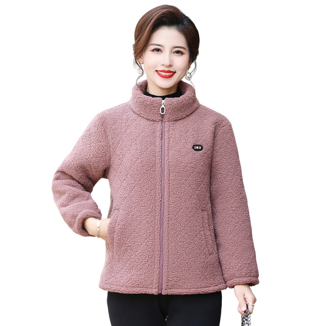 Mother's autumn and winter clothing granular velvet jacket thickened short velvet top women's new middle-aged and elderly fashion cotton coats