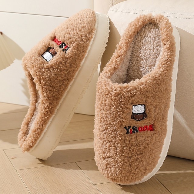 
Thickened cotton slippers for women in winter, couples home thick-soled non-slip warm and poop-feeling plus velvet slippers for men waterproof