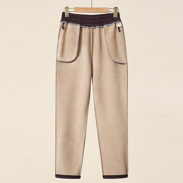 Mom pants in autumn and winter new style wool straight casual pants loose middle-aged and elderly grandma pants plus velvet thickened trousers