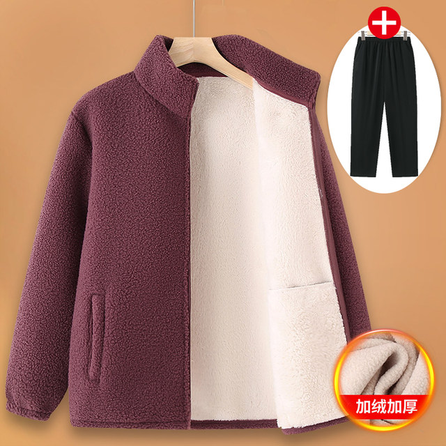 Middle-aged and elderly polar fleece jackets for autumn and winter, grandma's plus velvet and thickened cotton coats, elderly mothers' lamb velvet tops