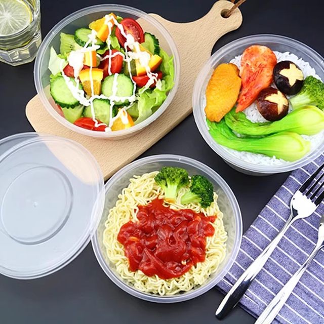 Disposable packaging box food grade round household commercial fast food takeout bowl with lid large capacity square restaurant