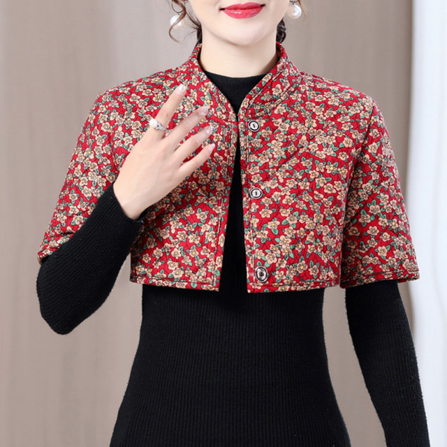 Mom plus velvet thickened shoulder guards cold-proof camel velvet cotton short-sleeved vest middle-aged and elderly women's clothing to protect cervical vertebrae
