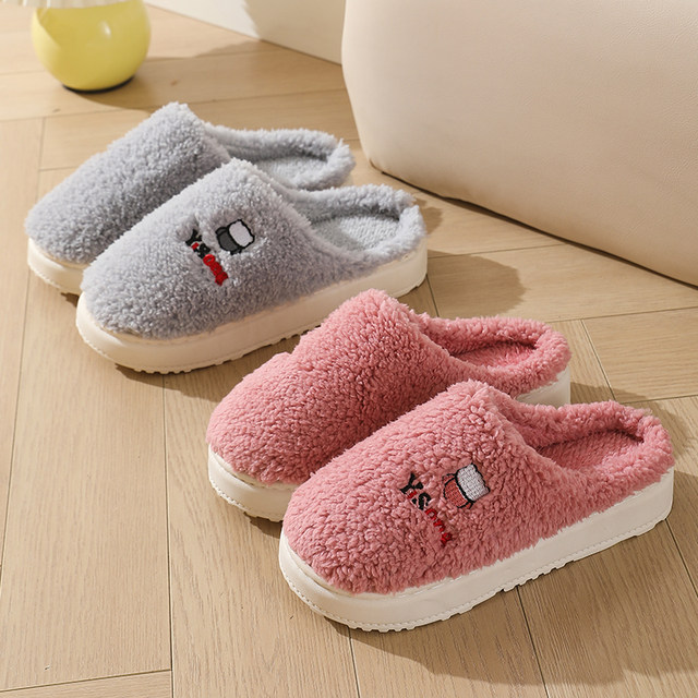 
Thickened cotton slippers for women in winter, couples home thick-soled non-slip warm and poop-feeling plus velvet slippers for men waterproof