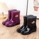 Warm women's rain boots mid-tube kitchen new water shoes four-season rain boots non-slip water boots plus velvet rubber shoes waterproof cotton shoes