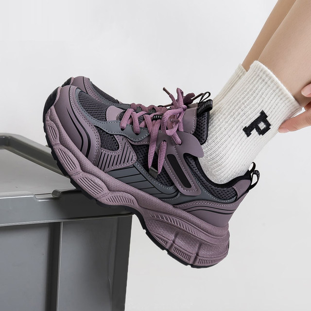 Popular Raspberry Purple Daddy Shoes for Women 2024 New Ins versatile Student School Season Thick Sole Sports Casual Shoes