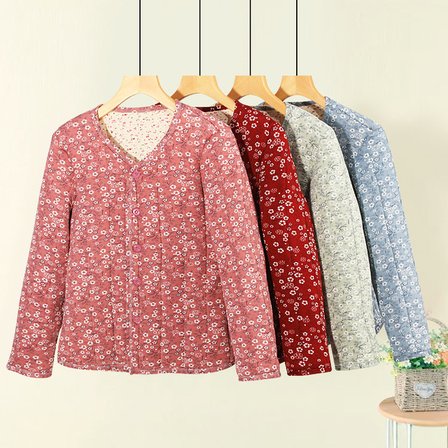 Autumn and winter thickened middle-aged and elderly women's cotton coats floral warm cotton coats mother's cotton jacket lightweight close-fitting cardigan