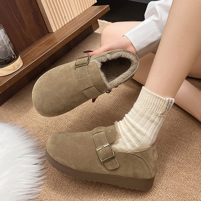 Velvet all-inclusive retro Birkenstock shoes for women spring and autumn 2025 new one-legged beanie shoes fur shoes snow boots