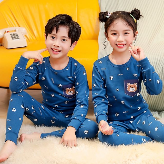 Children's pure cotton underwear suits in the middle of the big children in autumn and winter cotton sweater boys girl thin baby autumn clothes and autumn pants