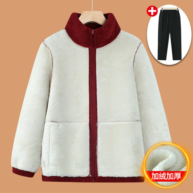 Middle-aged and elderly women's autumn and winter clothing women's polar fleece coat grandma's velvet thickened cotton coat elderly mother's lamb's wool top