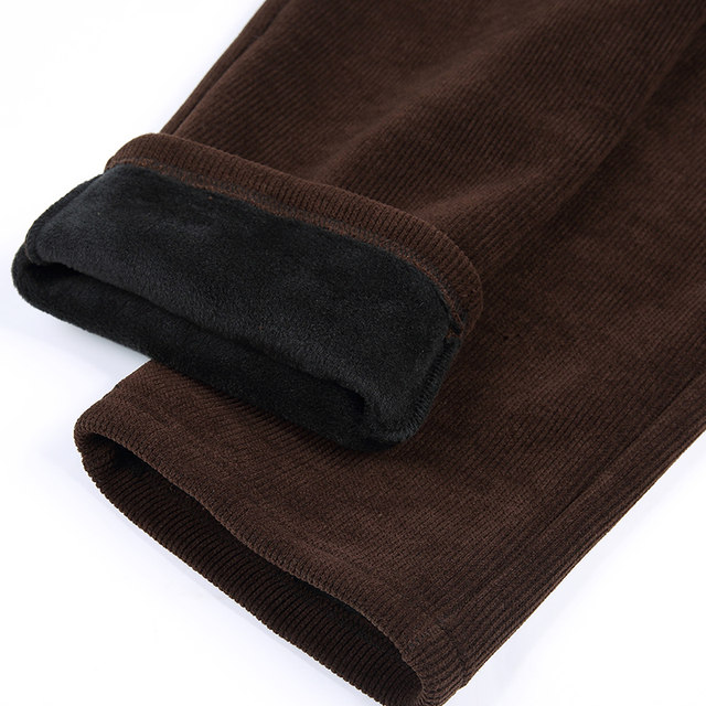 Middle-aged and elderly mothers cotton trousers spring and autumn corduroy trousers autumn and winter plus velvet large size plus fat little black