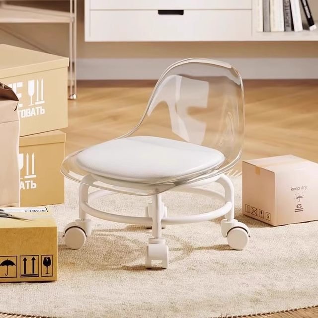 Universal wheel small stool soft seat pulley low stool with baby children's chair back transparent round stool home beautiful seam bench