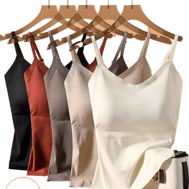 Integrated camisole with breast pads, beautiful back bra, women's inner wear, ice silk outer wear underwear, spring and summer new popular tops