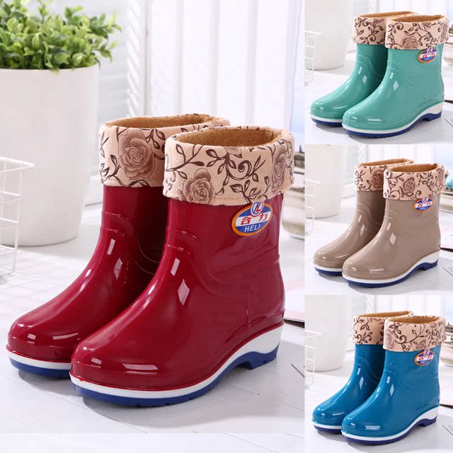 
All seasons universal mid-tube rain boots rubber shoes rain boots women's wear-resistant high-tube water shoes non-slip plus velvet adult long tube kitchen