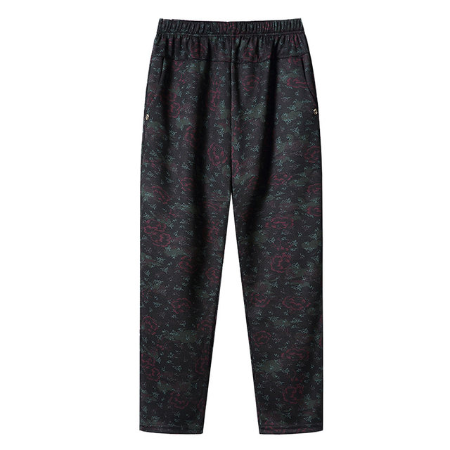 Middle-aged and elderly autumn loose mother's pants high-waisted spring and autumn grandma floral pants for outer wear winter trousers plus velvet