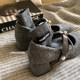 High-end gray ~ autumn and winter wear yyds! Evening breeze gentle woolen material single shoes plus velvet bow Mary Jane shoes