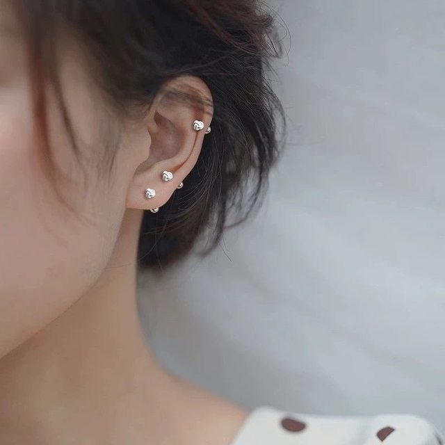 925 silver needle ear piercing earrings for women, Ruyi knot, simple niche temperament, high-end ear bone nails, no need to take off earrings when sleeping