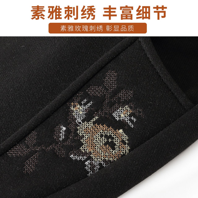 Mom's autumn and winter velvet straight pants for middle-aged and elderly women winter thickened granny trousers elastic waist pants black embroidery