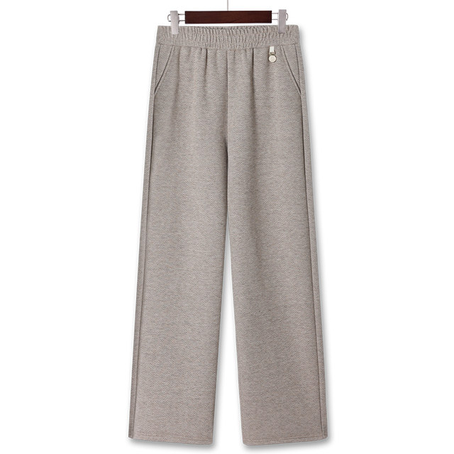 Mom's autumn and winter style wide-leg woolen straight pants for middle-aged and elderly women winter elastic waist casual pants plus velvet trousers