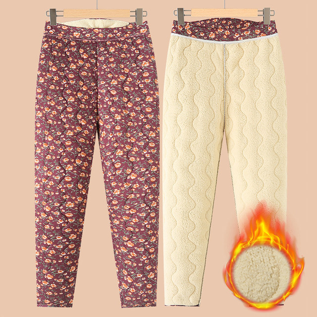 Middle-aged and elderly women's winter cotton trousers, thickened camel velvet, loose grandma wear, warm mother's trousers
