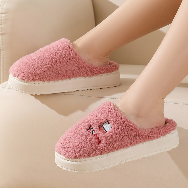 
Thickened cotton slippers for women in winter, couples home thick-soled non-slip warm and poop-feeling plus velvet slippers for men waterproof