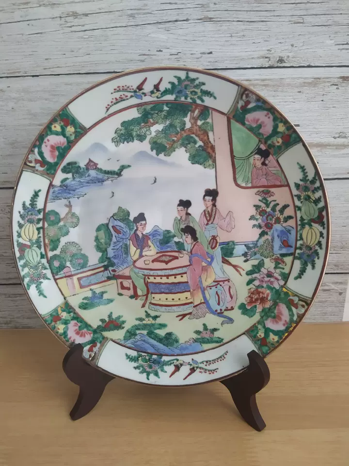 ご了承ください中国 粉彩 山水人物文盤 皿 V 4650A - 陶芸
