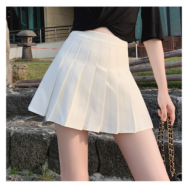 Four season Korean version of safety pants + zipper + button pleated skirt JK uniform skirt versatile skirt short skirt
