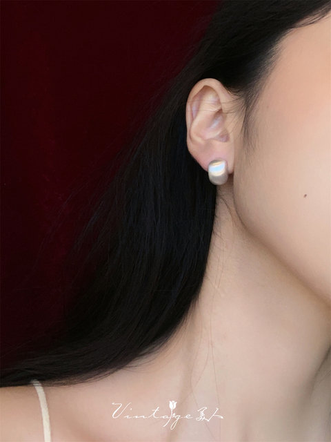 France chic French minimalist versatile high-end brushed matte metal earrings/ear clips for women
