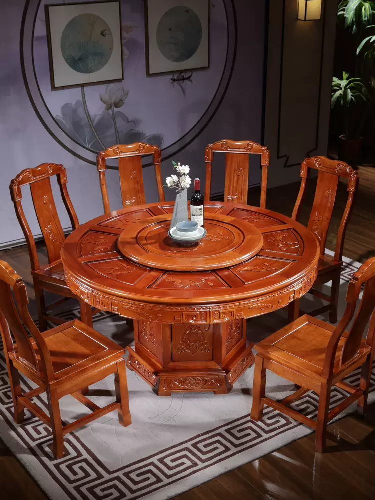 中式全实木餐桌6人 8人花梨木圆餐桌椅组合客厅 中式全实木餐桌6人 8人花梨木圆餐桌椅组合客厅