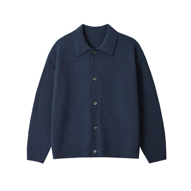 MRCYC simple and versatile knitted cardigan men's autumn and winter shirt collar sweater jacket Korean loose solid color top