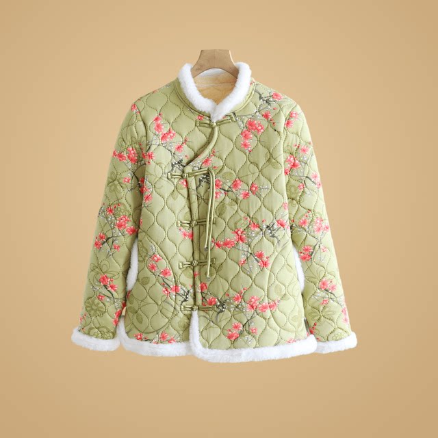 Ethnic style northeastern flower cotton-padded jacket for middle-aged and elderly women, plus velvet and thickening, retro buttoned cotton-padded clothes for mothers, national-style small cotton-padded clothes